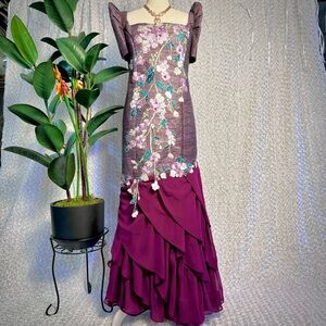 Purple Inabel Serpentine Terno Gown embellished w/ embroidery lace & rhinestones